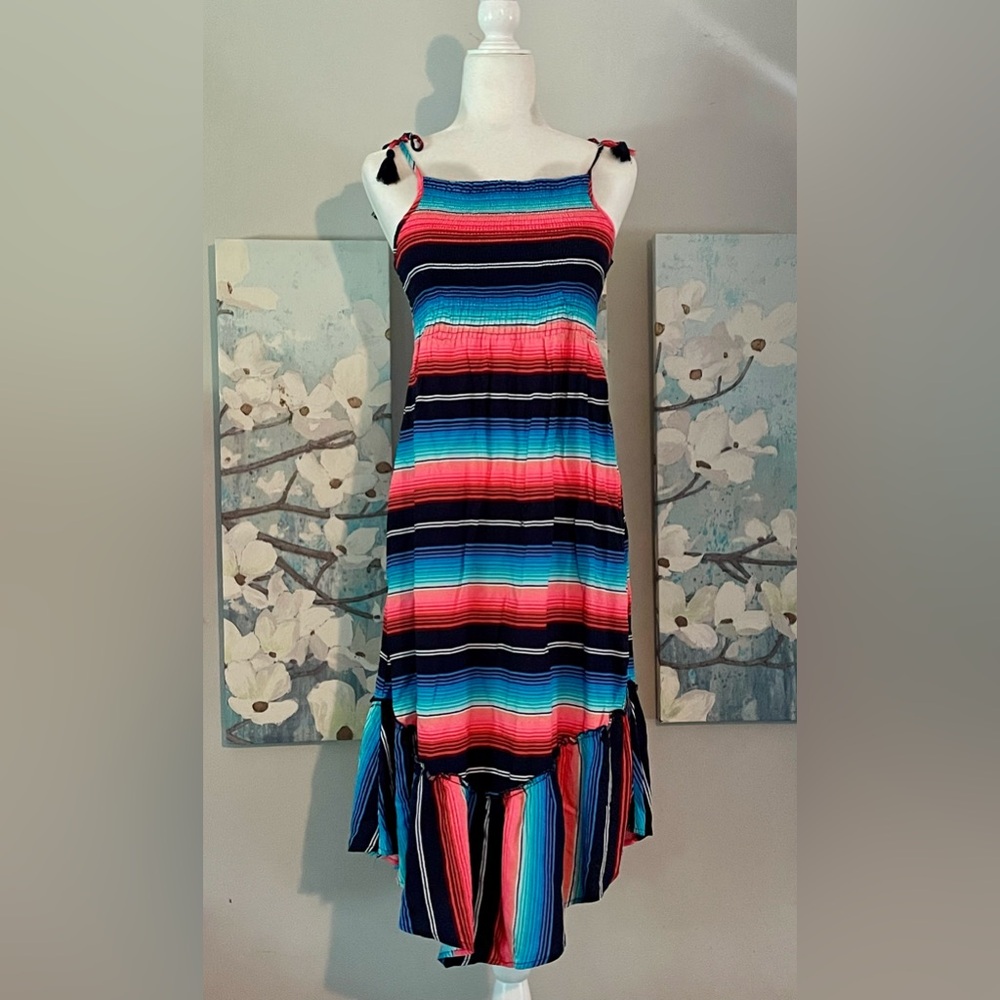 Justice Tween Red, White, Blue Dress Hi-Lo Design with Tassel Ties